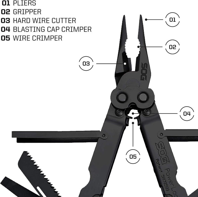 SOG PowerLock Multi-Tool with EOD Crimper, 18 Specialty Tools, Black Stainless Steel - Image 4